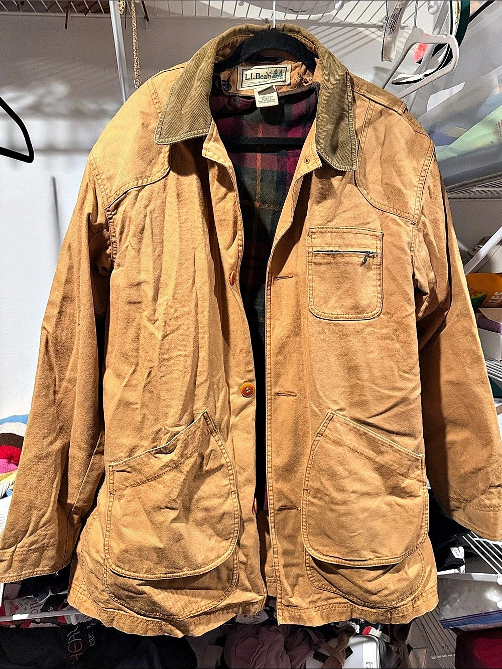 Vintage LL Bean Field Coat Plaid Flannel Lined Men's Large (Tall)
